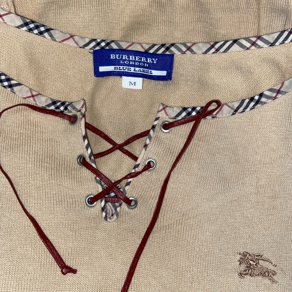 BURBERRY Blue Label Nova Check Trim Lace Up Knitted Sweater Sz Asian M (US XS/S) - Picture 10 of 12